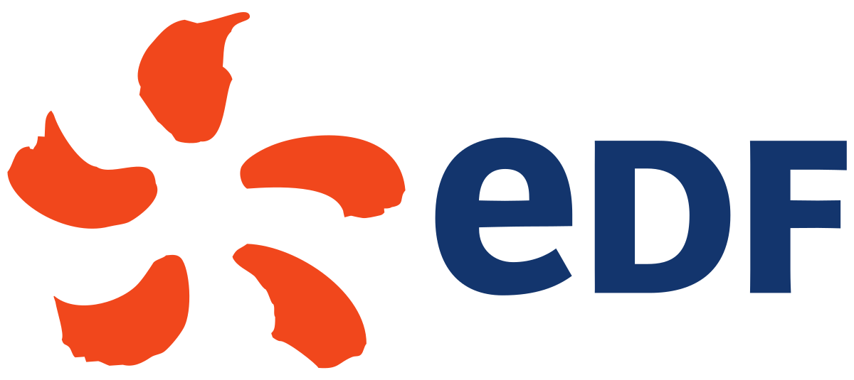 Logo EDF : lettres &quot;EDF&quot; stylisées, sur fond transparent.