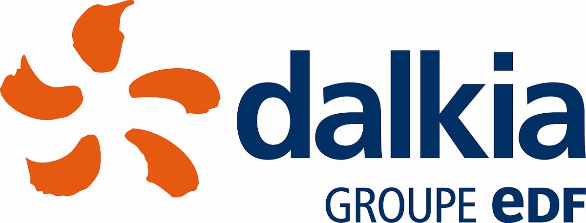 Logo Dalkia - Groupe EDF : nom &quot;Dalkia&quot; en lettres stylisées avec le logo EDF, sur fond transparent.