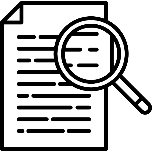 Icône Document avec Loupe : représentation visuelle d'un document accompagné d'une loupe, indiquant la possibilité de recherche pour trouver des informations détaillées ou spécifiques.