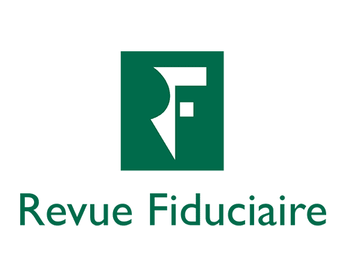 Logo Revue Fiduciaire : lettres &quot;Revue Fiduciaire&quot; en lettres stylisées, sur fond transparent.