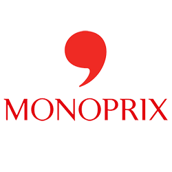 Logo Monoprix : lettres "Monoprix" en lettres stylisées, sur fond transparent.