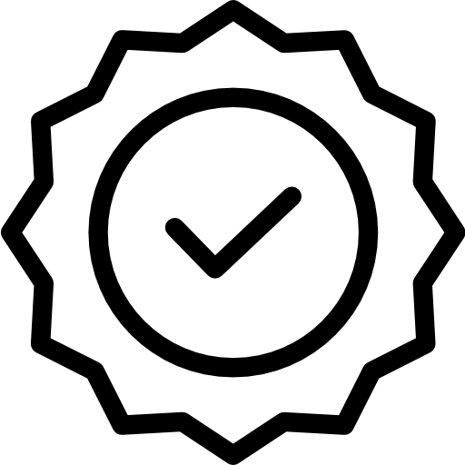 Icône Qualité Validée (Noir) : symbole visuel d'une qualité approuvée ou validée, en noir, sur fond transparent.