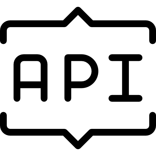 Icône API : une silhouette noire sur fond transparent représentant une interface de programmation d'applications, utilisée pour intégrer des fonctionnalités logicielles.