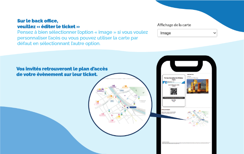 Illustration montrant le processus de personnalisation dans Bienvenue Event de Bsoft, accompagné d'un tutoriel visuel pour guider les utilisateurs.