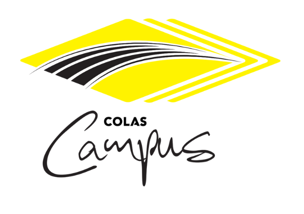 Logo Colas - Campus accompagnant le nom &quot;Colas&quot; en lettres stylisées, sur fond transparent.