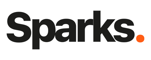 Logo Sparks : lettres "Sparks" en lettres stylisées, sur fond transparent.